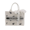 Bolso tote blanco crema con estampado de rosas negras, cinta y lazo de encaje - Blanco