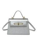 Silver sequin trapezoid handbag with gold metal clasp and detachable shoulder strap - Silver