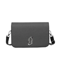 Minimalist square crossbody bag in grey denim texture with diamond metal buckle and black strap - Black