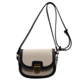 Retro canvas and PU leather saddle bag with contrast stitching and gold buckle - Black