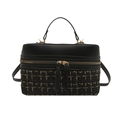 Sac à main chic en tweed à carreaux noirs avec fermeture dorée et bandoulière réglable - Noir
