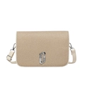 Minimalist beige straw crossbody bag with sparkling rhinestone buckle and faux leather strap - Off White