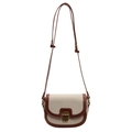 Retro canvas saddle bag with brown leather trim and metal clasp for women - Brown