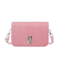 Pink and white striped flap handbag with silver metal buckle and pink leather strap - Pink