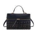 Sac boîte en tweed bleu marine avec fil doré et détails en cuir synthétique chic - Bleu