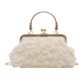 Elegante elfenbeinfarbene Abendtasche mit Netzrosen und goldenem Metallgriff für Damen - Beige