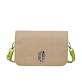 Mini woven crossbody bag in khaki with neon green trim and rhinestone metal buckle - Green