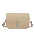 Beige woven crossbody bag with silver crystal-embedded ring buckle and leather strap - Khaki