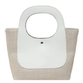 Borsa a tracolla retrò in paglia con cuciture a contrasto e fibbia in metallo moda - Bianco