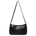 Chic black crescent underarm bag with gold bow decoration and flower zipper pendant - Black