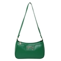 Green PU leather underarm bag with gold bow clasp and flower zipper detail - Green