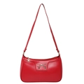 Chic red faux leather underarm bag with metal bow detail and floral zipper charm - Red