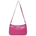 Chic rose red baguette underarm bag with golden bow hardware and floral pendant detail - Rose Red