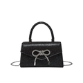 Elegante schwarze Pailletten-Abendtasche mit silberner Schleife und Metallkette - Schwarz
