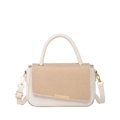 Elegante borsa in ecopelle bianca con patta in tessuto marrone e dettagli dorati - Bianco (2167)