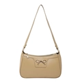 French vintage style underarm bag in light khaki faux leather with a golden bow - Khaki