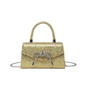 Luxuriöse goldene Pailletten-Minihandtasche mit Kristallschleife und Metallkette - Gold
