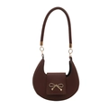 Fashionable brown crescent underarm bag with elegant gold bow detail for women - Brown