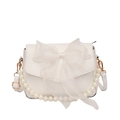 Elegant white crossbody bag with large organza bow and white pearl shoulder strap - White