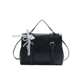 Sac à main élégant en cuir noir avec nœud en dentelle blanche et perles pour le bureau - Noir (Avec Pendentif)