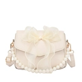 Cream shoulder bag with large yellow organza bow and decorative pearl handle - Off White