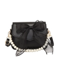Chic black crossbody bag featuring a large organza bow and elegant pearl handle - Black