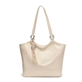 Creamy oil-wax leather tote bag in off-white featuring embossed lettering and knot detail - White