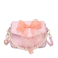 Rosa PU-Schultertasche mit großer Organza-Schleife und elegantem Perlengriff für Damen - Rosa