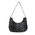 Minimalistische Schultertasche mit Leopardenmuster, Halbmondform und schwarzem Riemen - Schwarz
