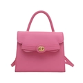 Pink faux leather trapezoid handbag with gold rotating metal buckle and top handle - Rose Pink