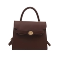 Dark brown faux leather square bag with golden hardware and top handle for women - Brown