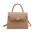 Earth-toned leather crossbody bag with top handle and gold-tone twist-lock closure - Khaki