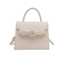 Chic beige crossbody handbag with top handle and gold twist-lock closure for women - White