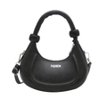 Minimalist black crescent shoulder bag with knotted handle and fashion logo lettering - Black