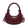 Burgundy crescent moon handbag with thick handle and detachable shoulder strap - Red