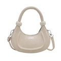 Chic beige crescent handbag in matte finish with round handle and adjustable strap - White