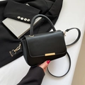 Minimalistische schwarze PU Handtasche mit Goldverschluss und abnehmbarem Gurt - Schwarz