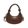 Brown vintage crescent moon handbag in synthetic leather with fashion logo and knot handle - Brown