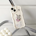 Detail of cream wavy phone case with 3D metal butterfly, rhinestones and pearls - Cloud Butterfly - Creamy White / iPhone 7/8/SE 2020