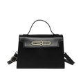 Sac à main minimaliste en cuir noir avec fermoir chaîne dorée pour le bureau et le quotidien - Noir