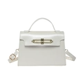 Retro cream white square handbag with top handle and golden chain buckle accessory - White