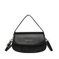 Chic black box shoulder bag with contrasting matte and glitter texture and gold hardware - Black
