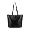 Glanzende zwarte tote bag van oliewasleer met metalen gesp in minimalistische stijl - Zwart