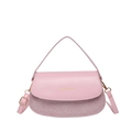 Pink minimalist crossbody bag with metallic glitter flap and gold-tone metal hardware - Pink