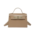 Sac à main en cuir marron structuré avec fermoir doré et bandoulière réglable - Kaki