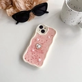 Détail de la coque iPhone pailletée rose avec perles et breloque en forme de cœur - iPhone 7/8/SE 2020 / Coque Crème - Paillettes Brillantes - Tulipe Coeur Perle