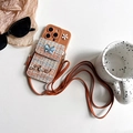 Oranje iPhone hoesje met een tweed portemonnee, vlinderbedeltje en handige schouderriem - iPhone 7/8/SE 2020 / Bruin