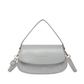 Chic grey sequin saddle bag with gold lettering and adjustable shoulder strap for women - Silver