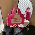 Fashionable rose pink and beige square handbag with BEPRO embroidery and shoulder strap - Pink