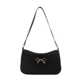 Elegante schwarze Crescent-Tasche mit Webstruktur und goldenem Schleifendetail - Schwarz